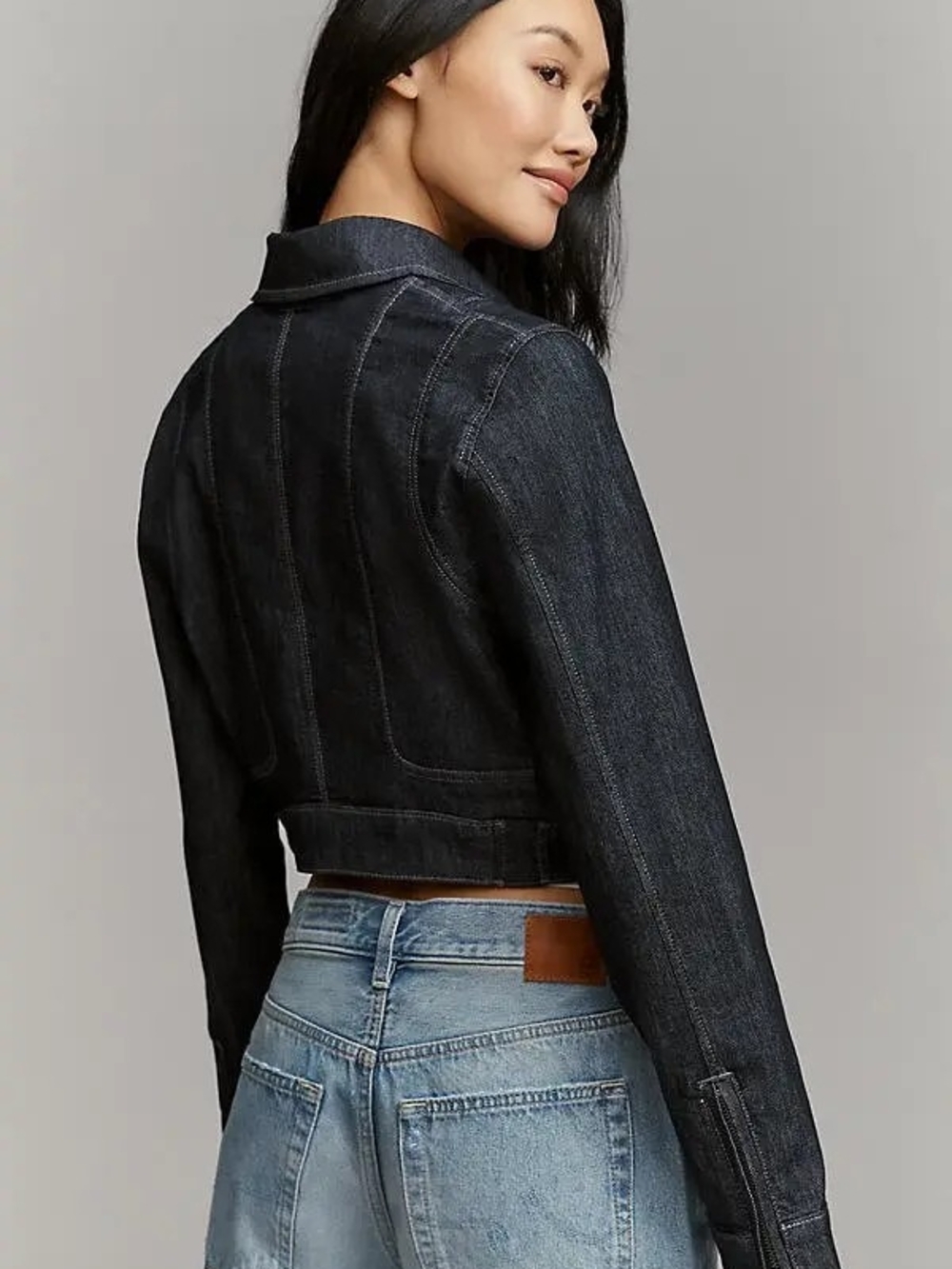 Rumi Shrunken Stretch Denim Moto Jacket by Pilcro - Picture 2 of 9